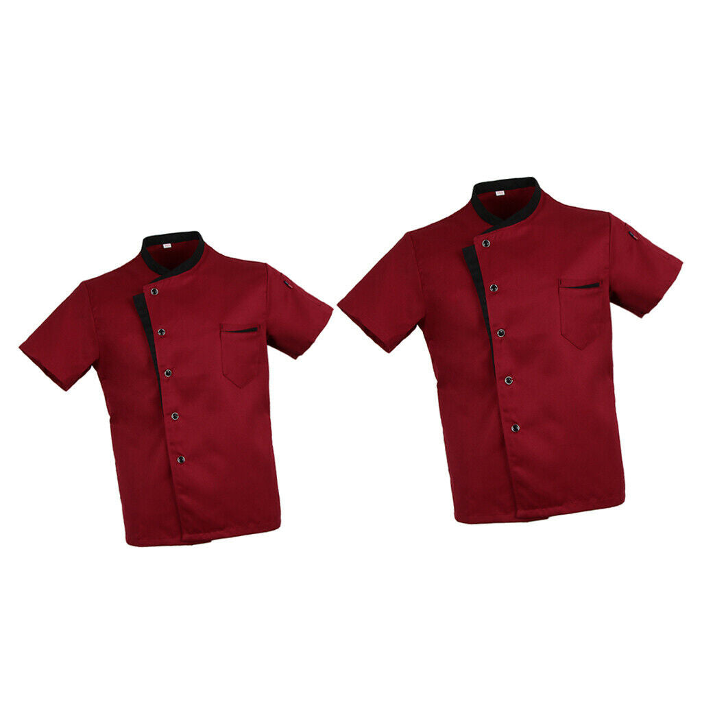 2Pcs Chef Cook Jacket Coat Short Sleeves Restaurant Bakery Uniform L+M