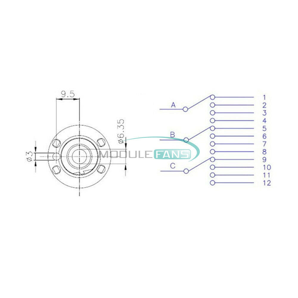 5PCS 3 Pole 4 Position Single Wafer Band Selector 3P4T Rotary Switch