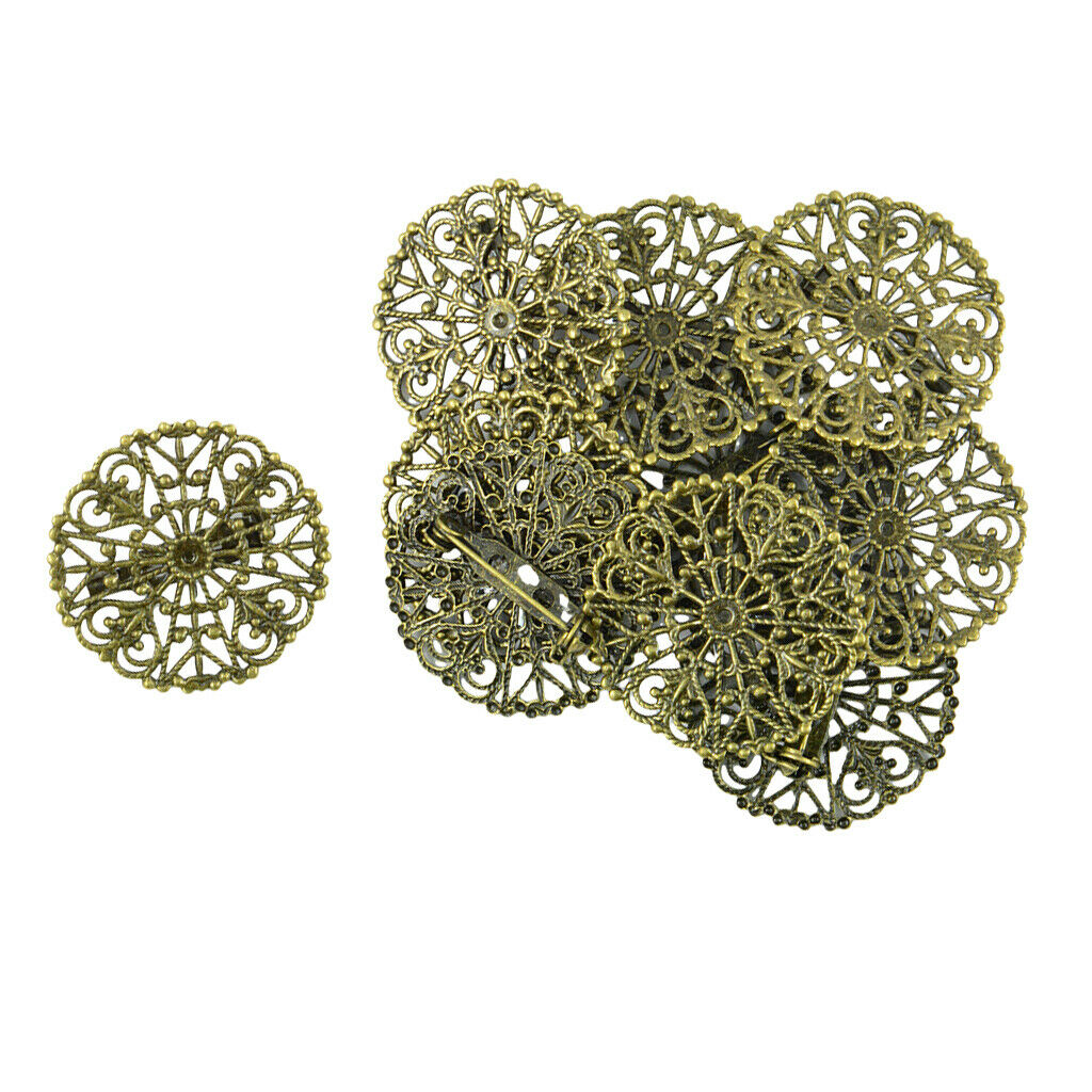 10 Pieces Filigree Blank Flower Brooch Lapel Pin Settings