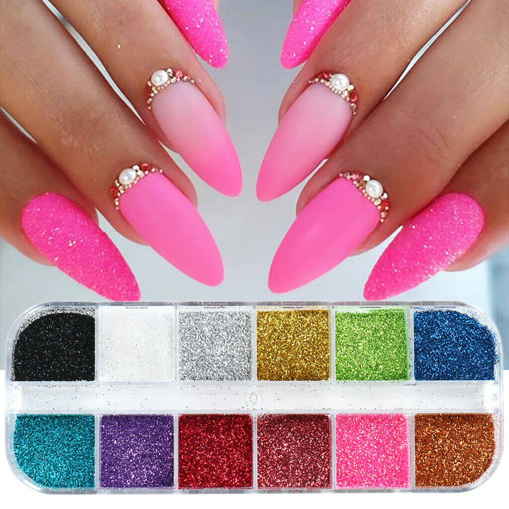 Retro 12 Grid Powder Nail Glitters for Decoration Makeup DIY UV Gel Polish