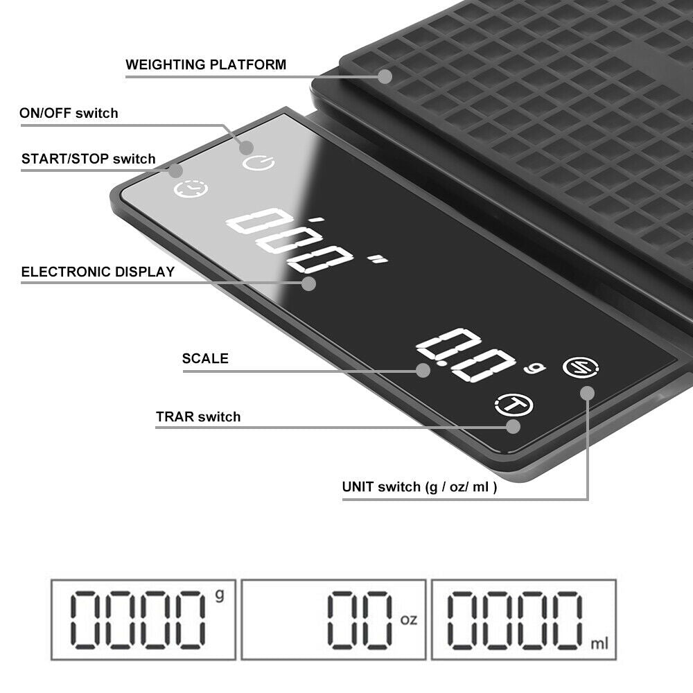 LED Digital Coffee Scale With Timer Tare 3KG 0.1g High Precision Kitchen Scale