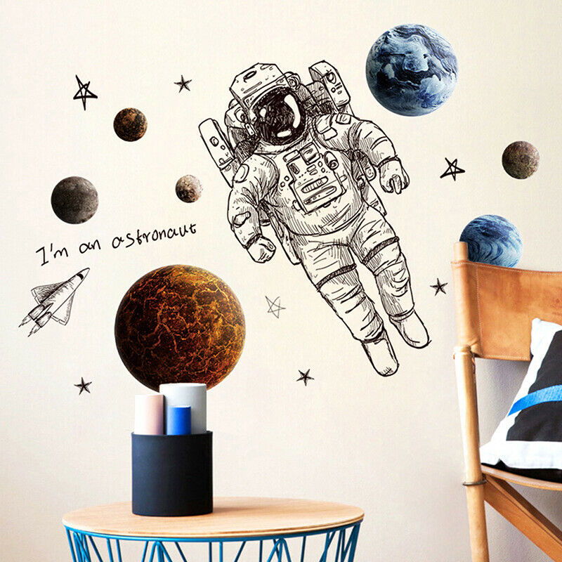 Space Astronaut Wall Stickers Bedroom Living Room Background Home Decorat.l8
