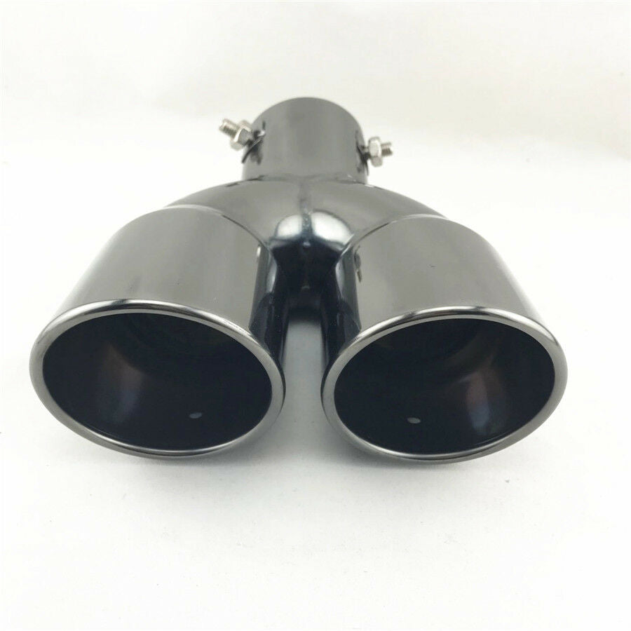 Titan Black Round Curved Dual Exhaust Tip 2.5" Inlet Angled Muffler Tail Pipe