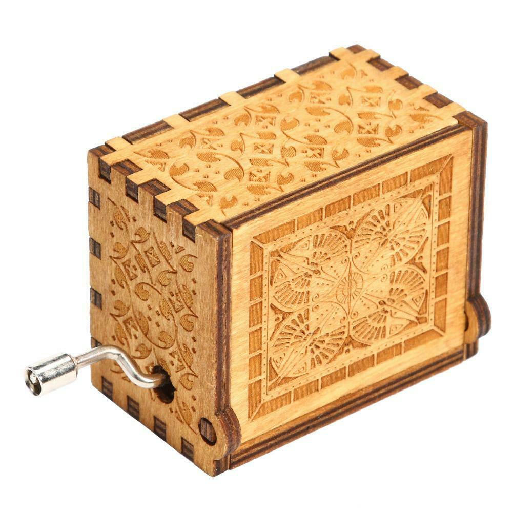 Retro Wooden Hand Cranked Music Box Christmas Gift Party Household Decor @