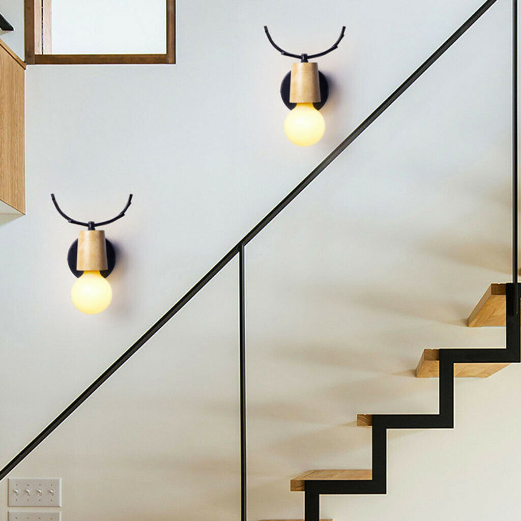Nordic Style Living Room Wooden Antlers Modeling Lamp Head Wall Lamp Black