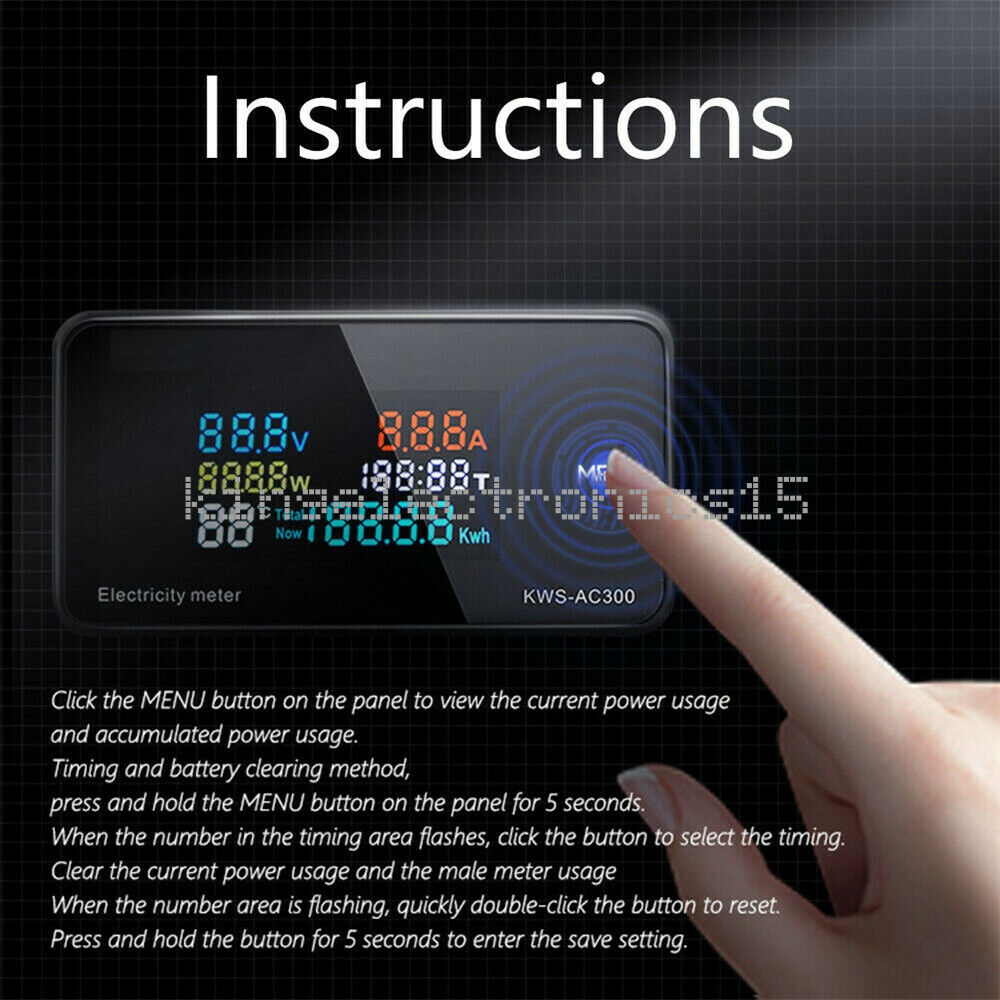 1PCS AC 50-300V Display Digital Power Energy Temp Meter Ammeter Voltmeter 0-10A
