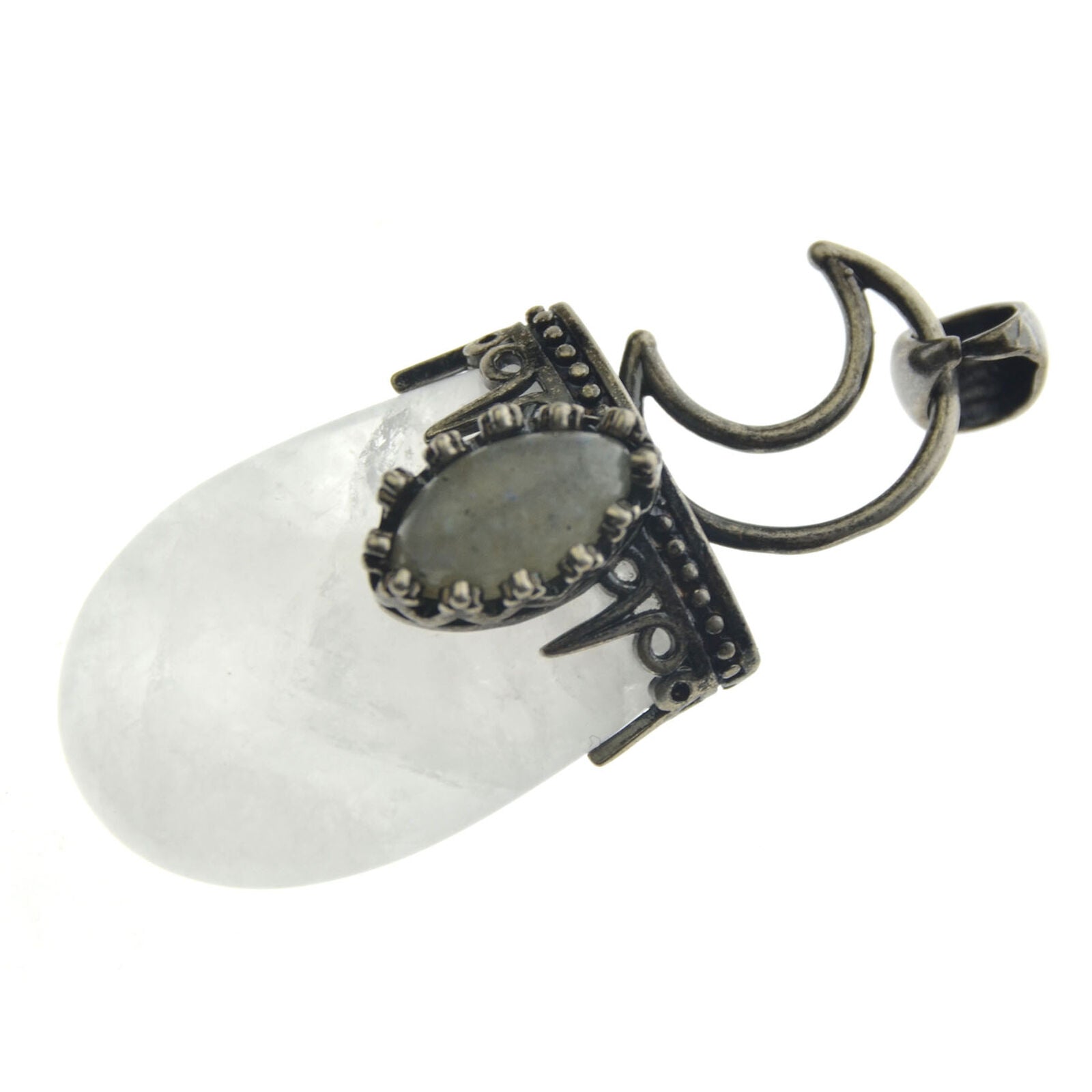 Nature Rose Rock Quartz Labradorite Stone Pendant Energy Reiki Healing Amulet