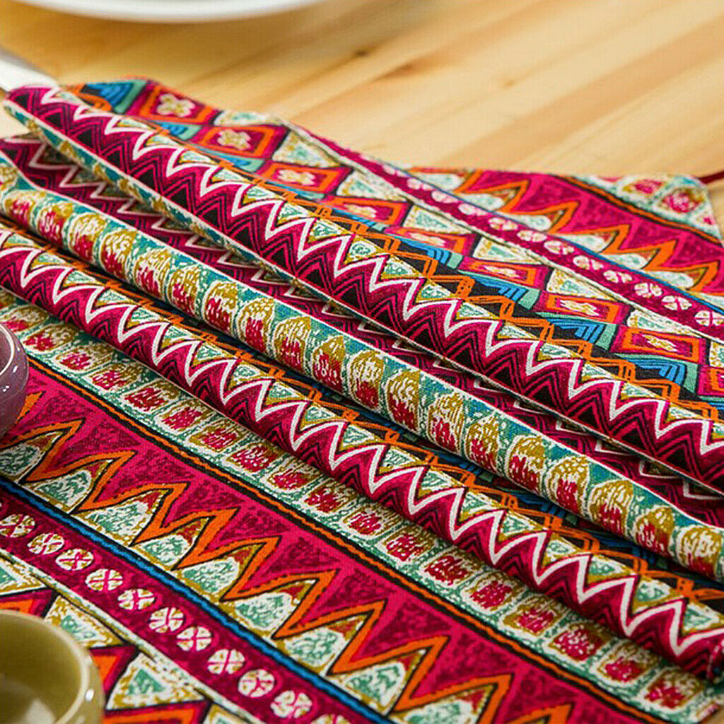 30 * 220cm Bohemian Table Tassel Cotton Tablecloth Cover Mat Decoration-red
