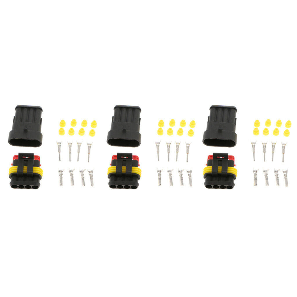 3 Set Car Waterproof Electrical Connector Plug Terminals Heat Shrink 4Pin Way