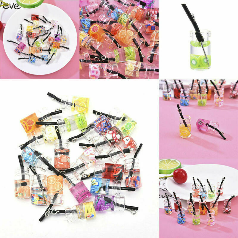 20x Mixed Fruit Slice Juice Glass Bottle Pendant Charms Jewelry DIY Findings*