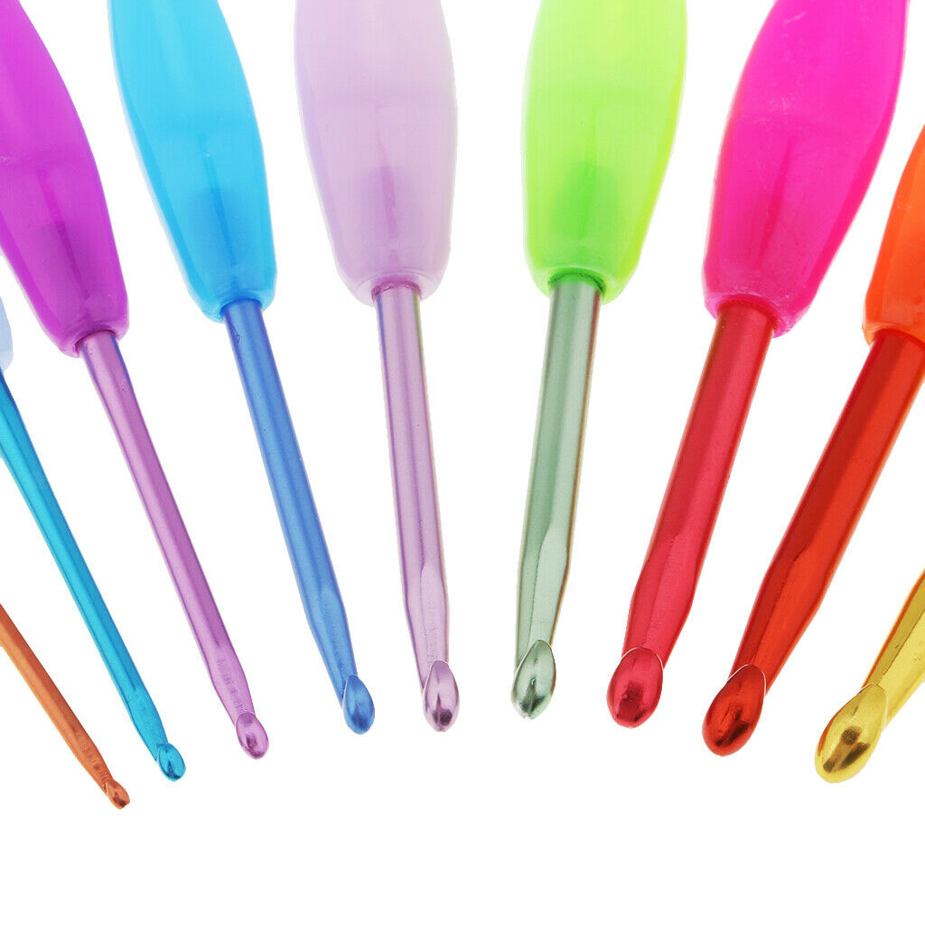 9Pcs Colorful Plastic Handle Alumina Crochet Hooks Knitting Needles 2-6mm