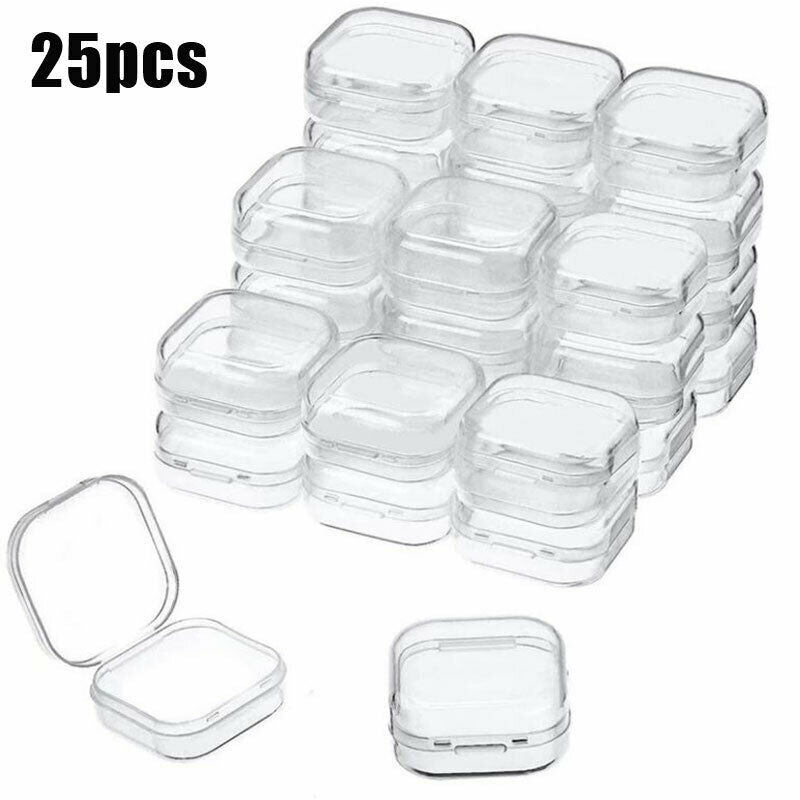25Pcs Small Boxes Square Transparent Plastic Box Jewelry Storage Case Contai JD