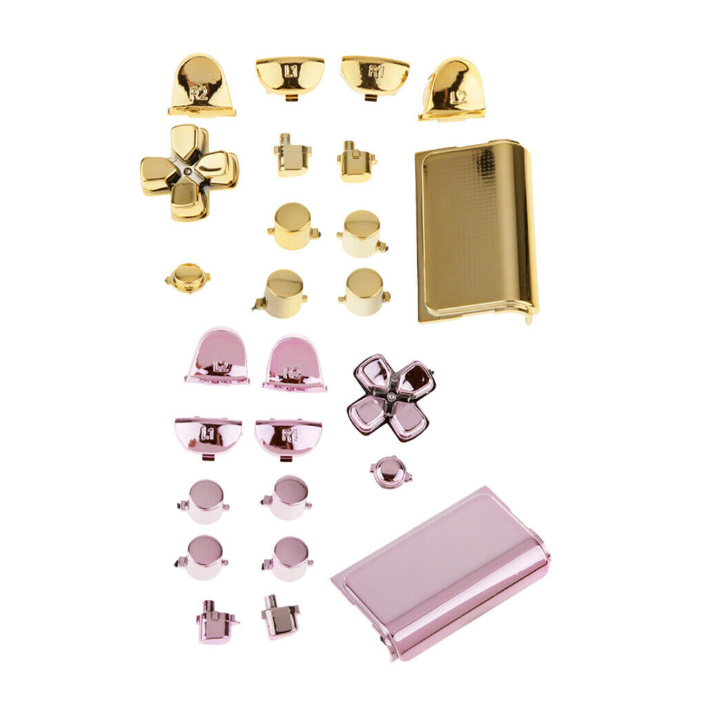 2 Kit Chrome Plating Buttons and Touchpad for PS4 Controller Pink+Golden