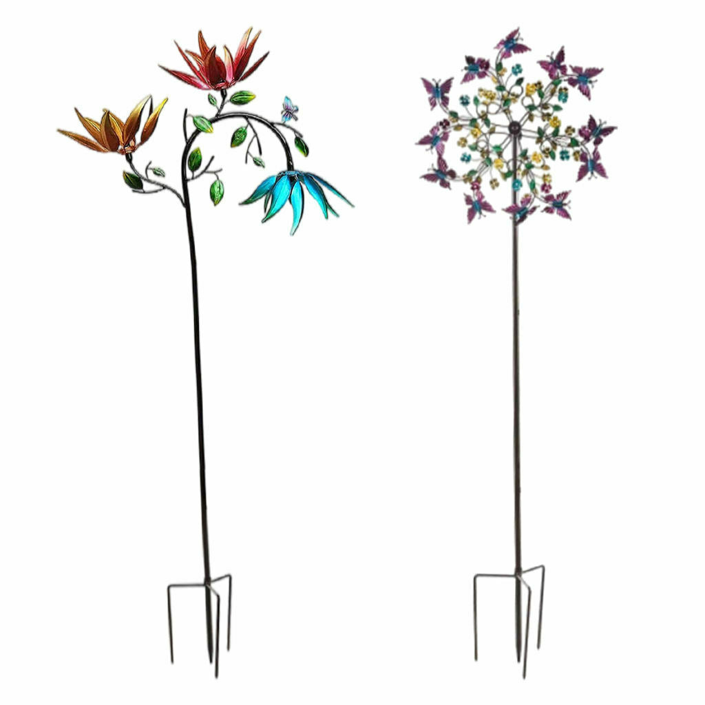 2Pack Wind Spinner Colorful Flowers Butterfly Windmill Home Decor Wind Mill
