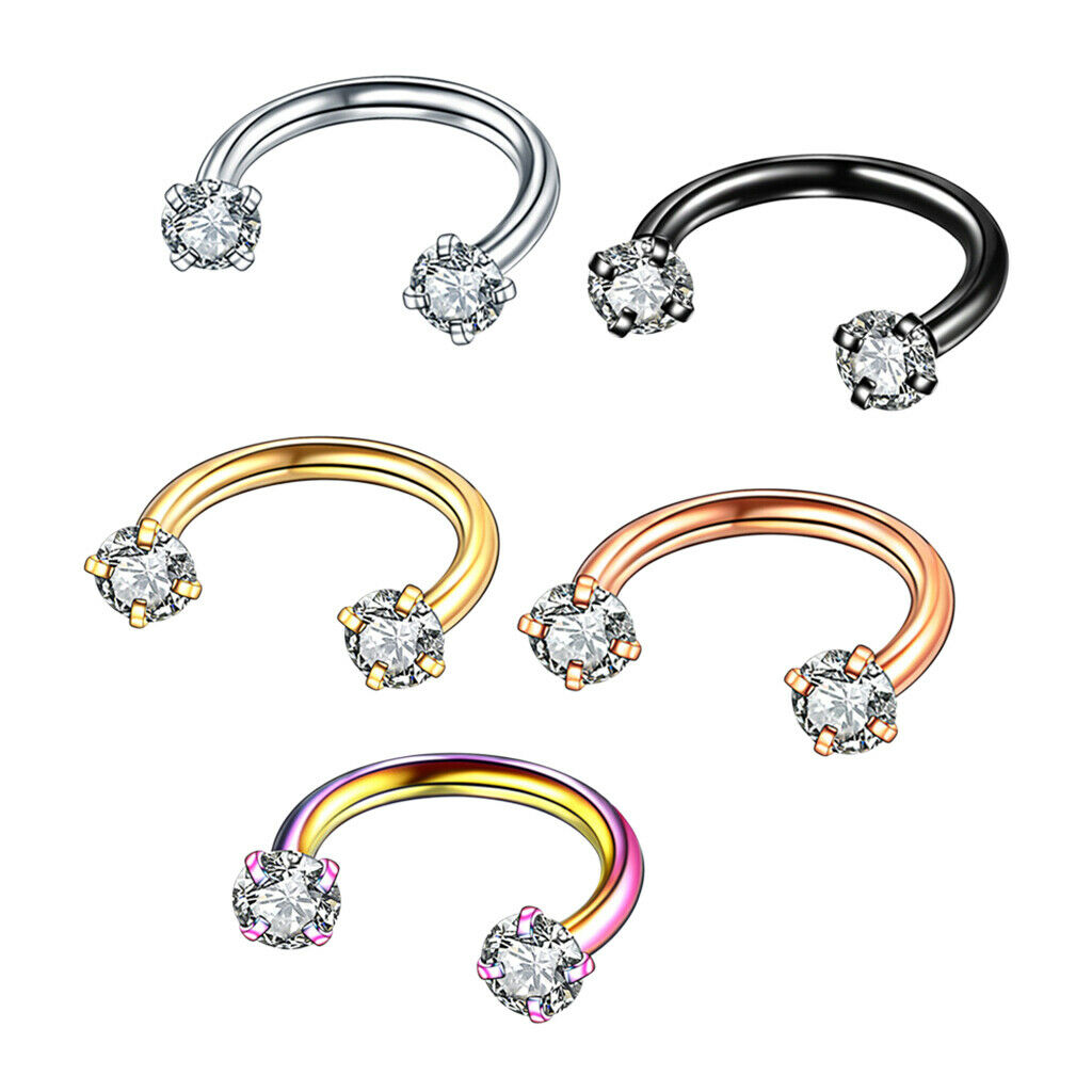 5pcs Zircon Nose Hoop Ring Barbell Tragus Helix Nose Piercing  16g