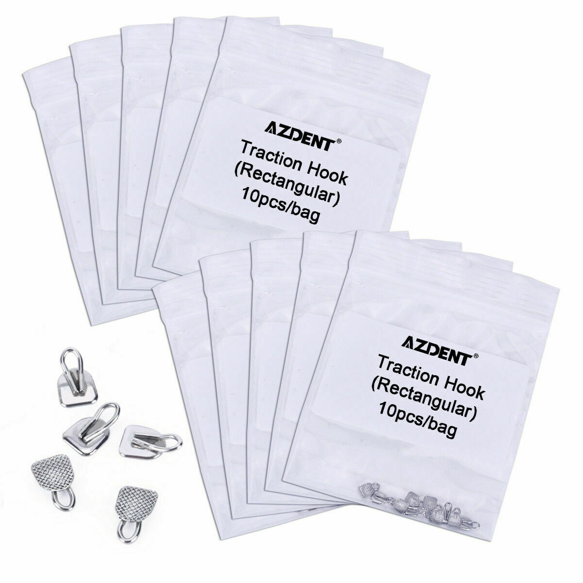 20 Packs Dental Orthodontic Traction Hook w/ Lingual Buttons Rectangular AZDENT
