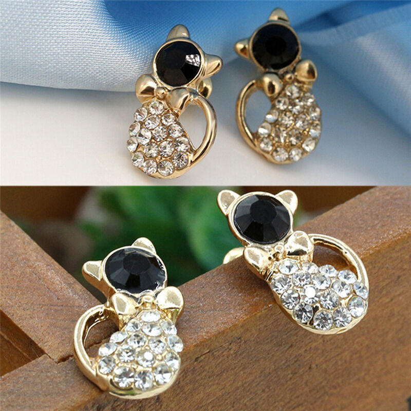 1 Pair Women Fashion Earrings Elegant Cat Crystal Rhinestone EarStudEarrin.l8