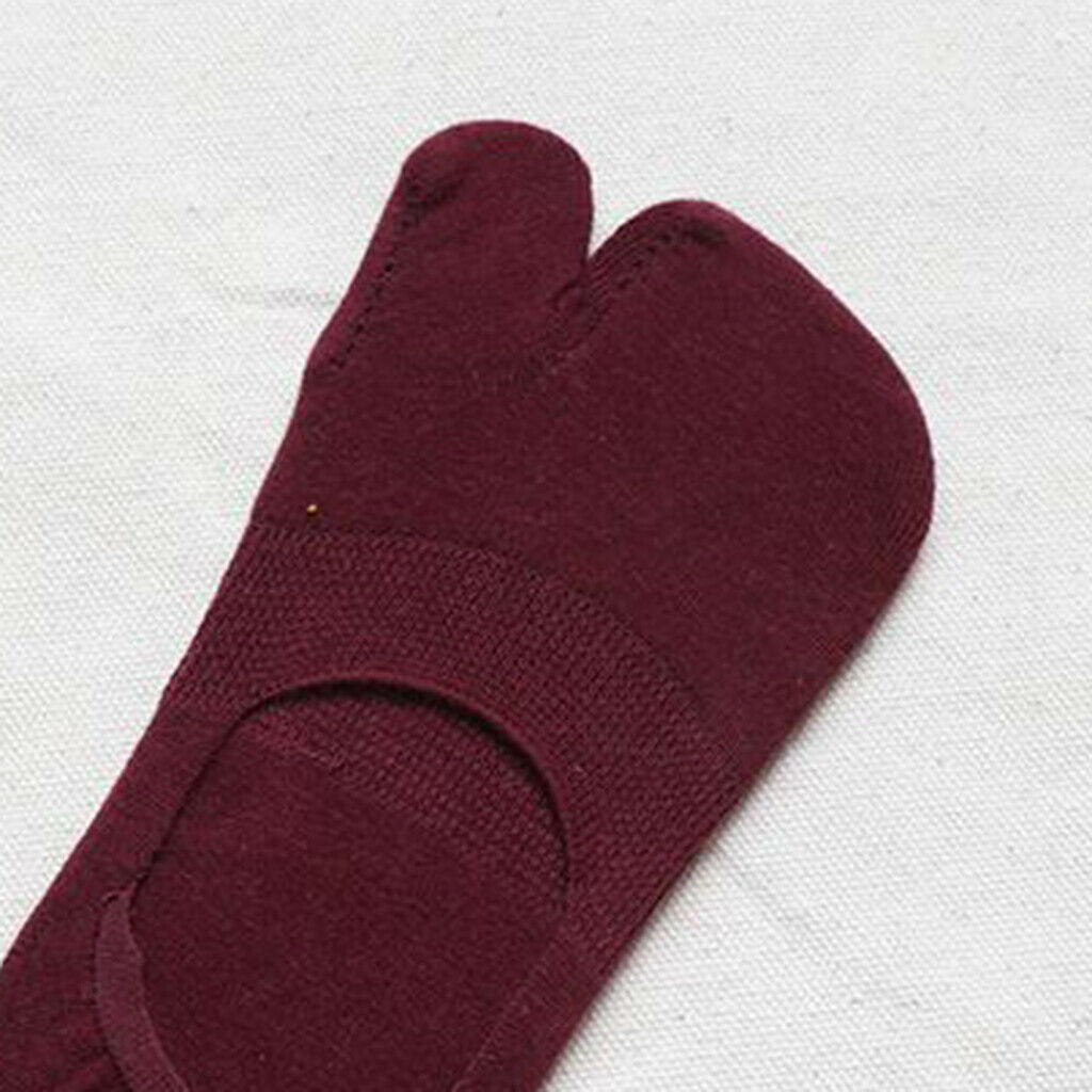 1 Pair Womens Thin Cotton Tabi Split Toe Socks Low Cut Boat Socks Wine Red