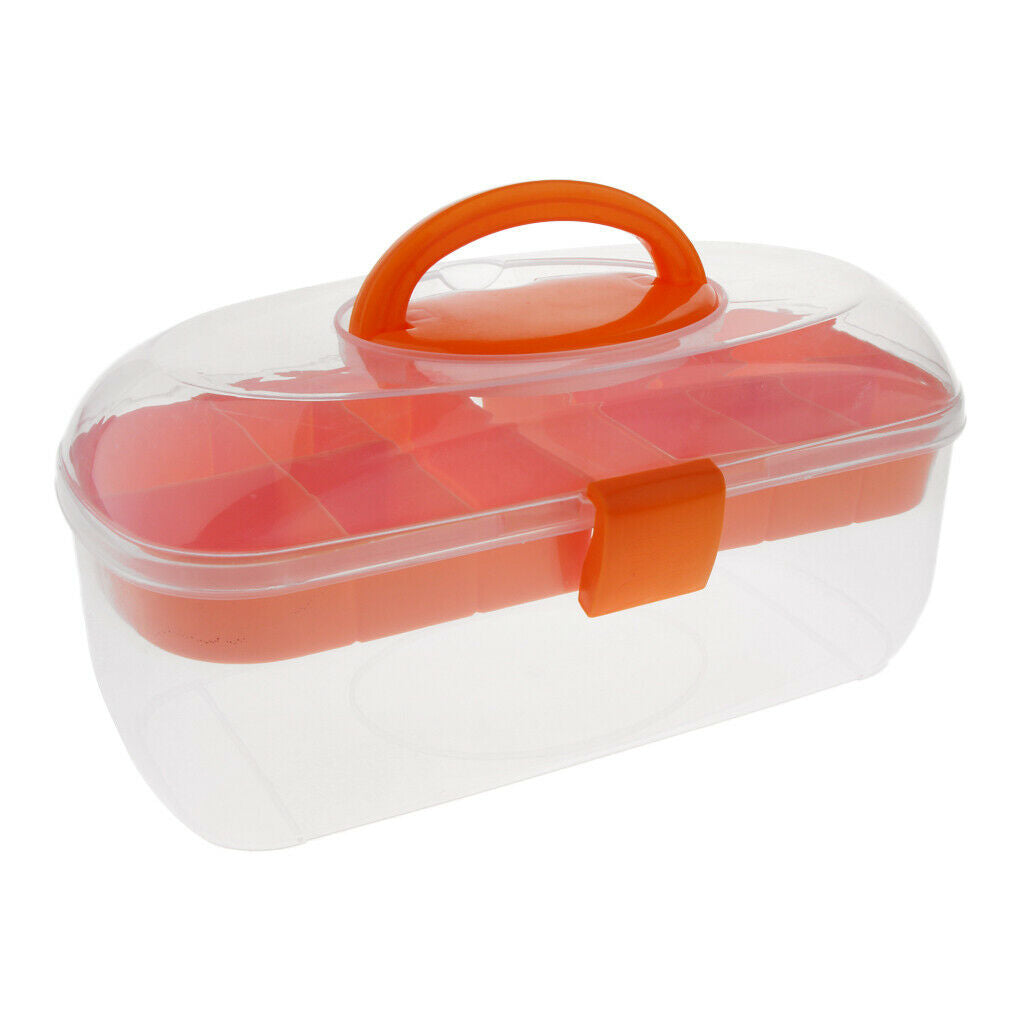 2 Layered Plastic Nail Art Tools Storage Box Brushes Pens Organizer Case Orange