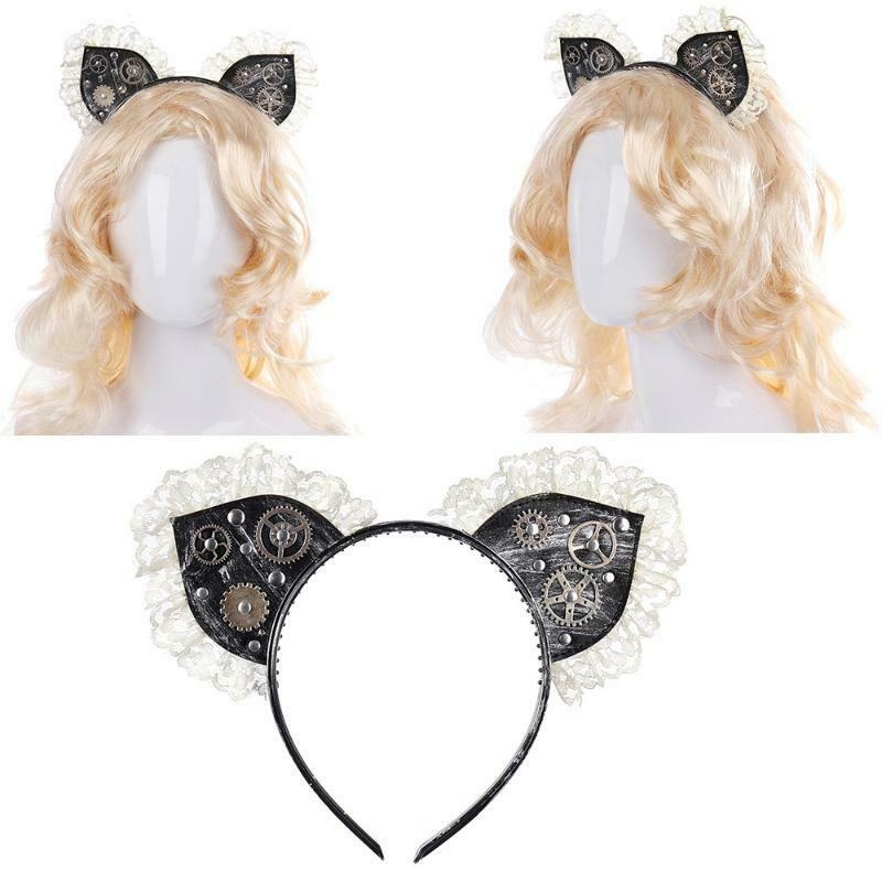 Steampunk Cat Ears Hair Hoop Gear Punk Headdress Halloween Performance Props