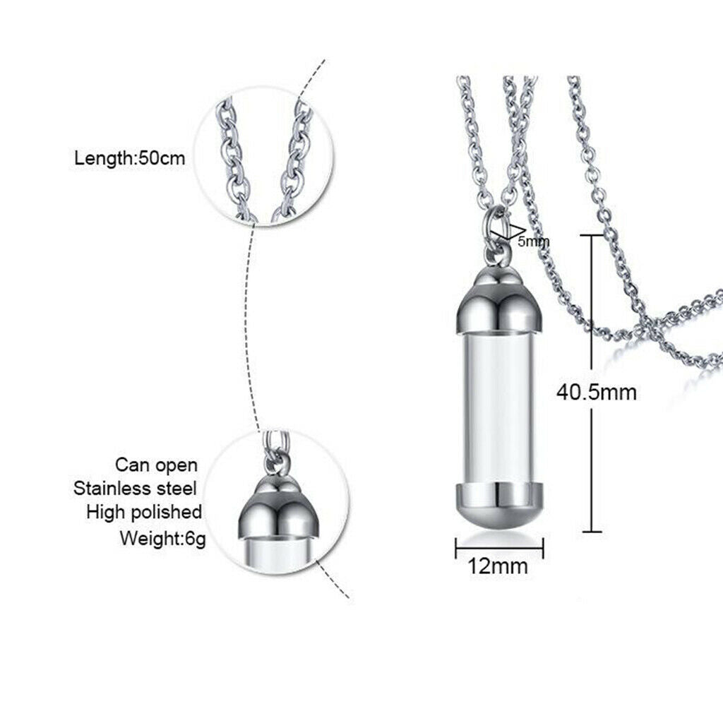 2pcs Steel Glass Bottle Urn Pendant Necklace for Ashes Hair Jewelry DIY