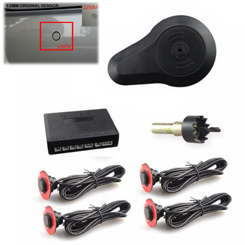 Car Parking 4 Hidden Sensors 13mm Reverse Backup Rear Radar Sound Buzzer Alarm