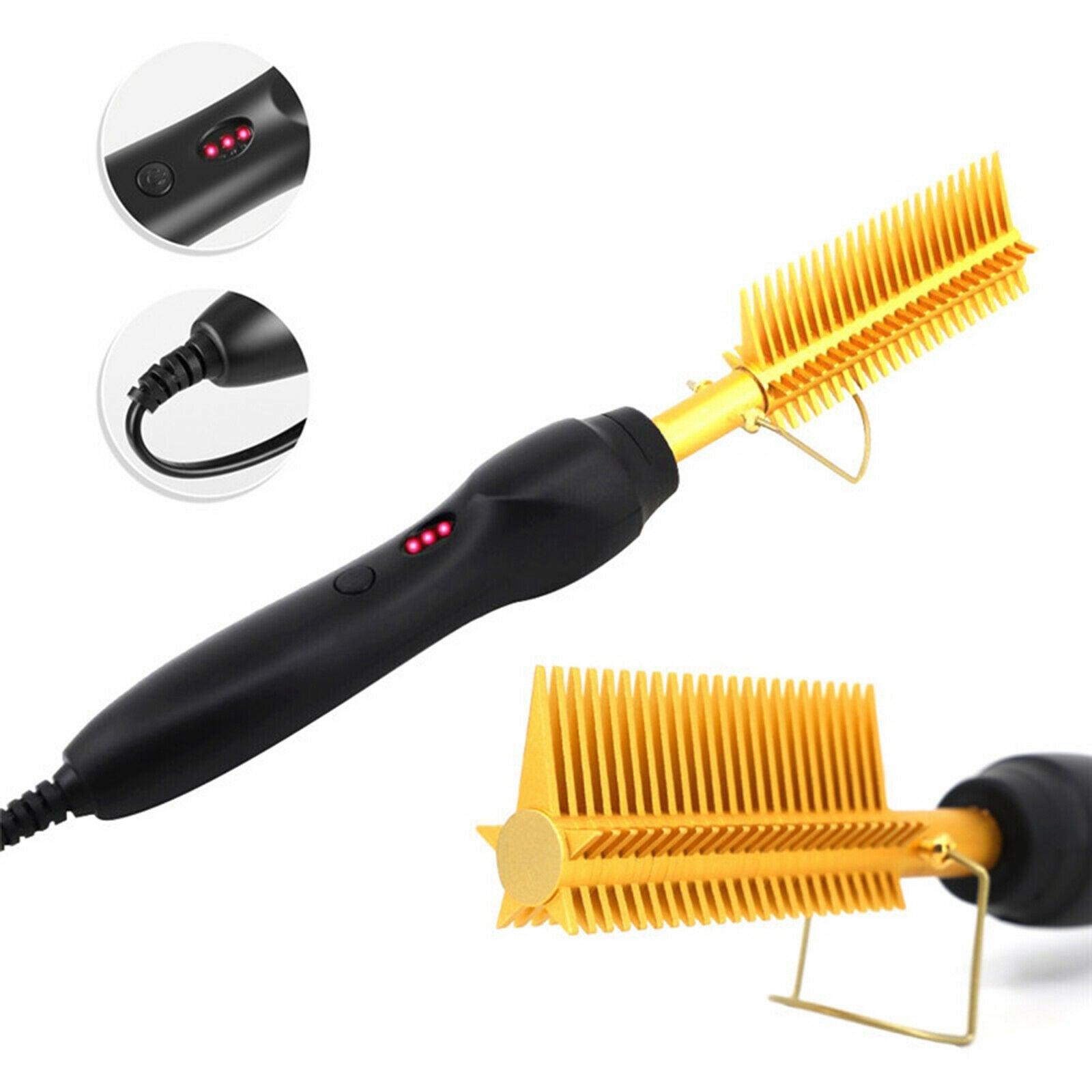 Hot Comb Curling Copper Hair Brush for Afro Hair Men Women UK Plug Golden