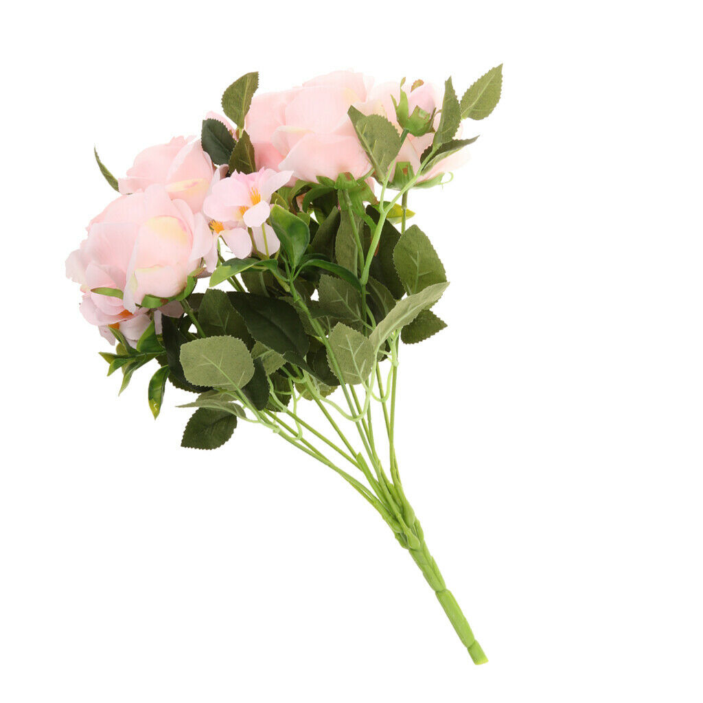 Artificial 9 Heads Roses Bouquet with Leaves Wedding Garden Decor Pink