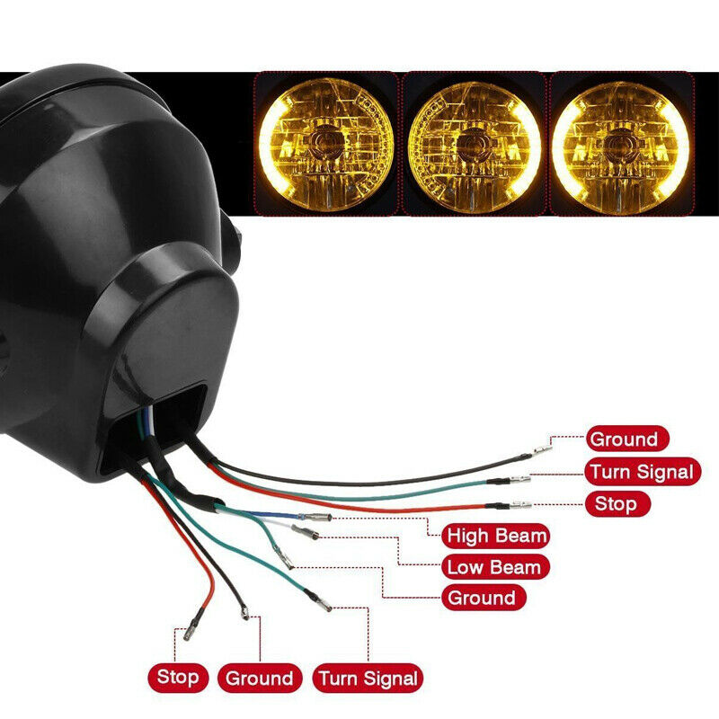 12V 7" 35W Retro LED Motorcycle Bike Headlight Cover Turn Signal Amber Lamp Bulb