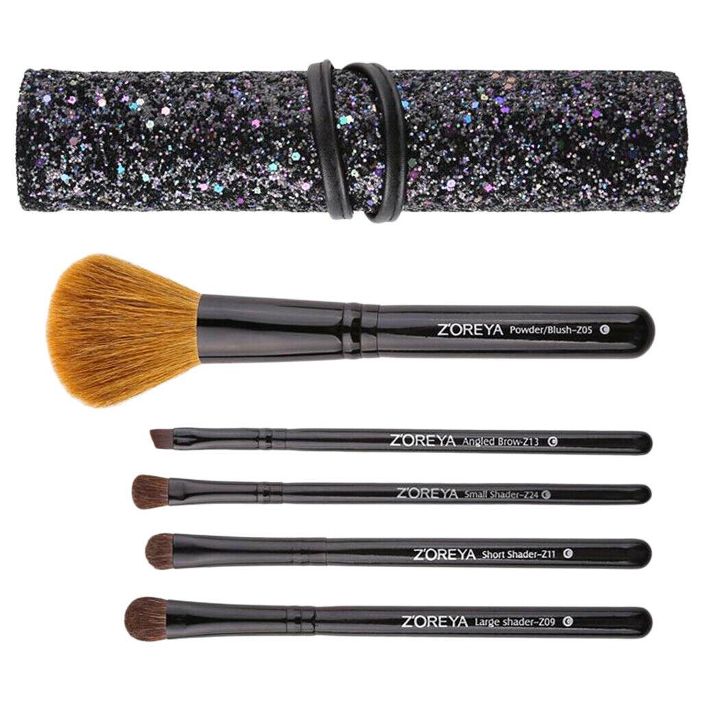 5x Makeup Brushes Face Powder Portable Wooden Handle Blender Eyebrow Brush