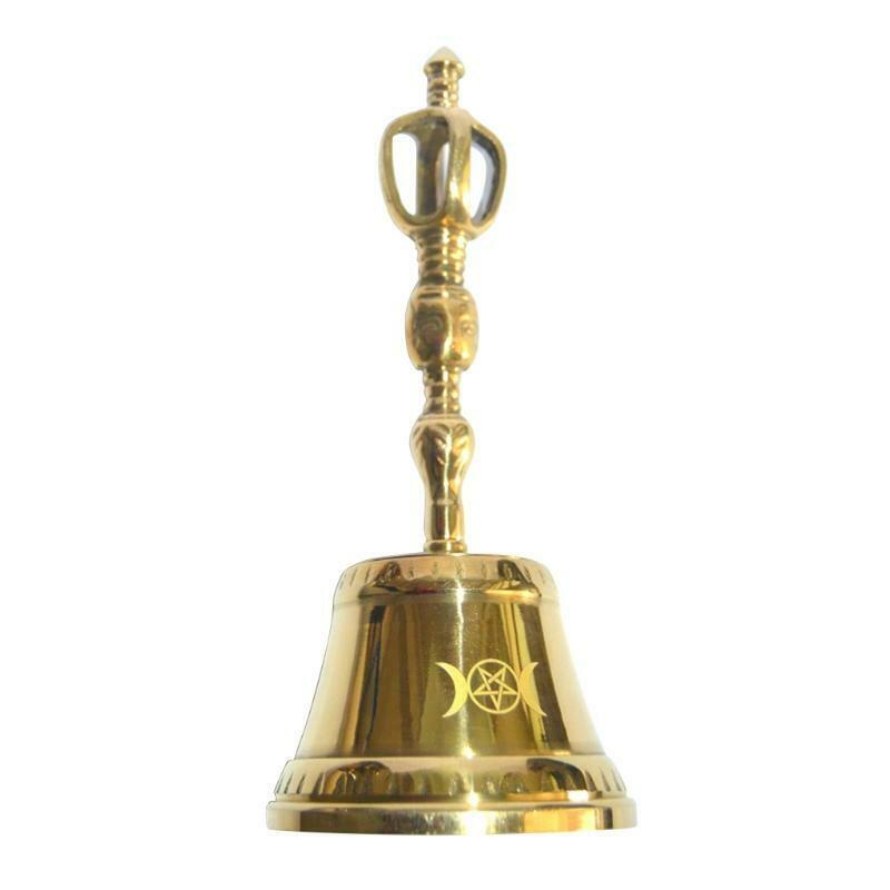Brass Hand Bell Altar Star Triple Moon Ritual Brass Bells Wiccan Prop Ceremony