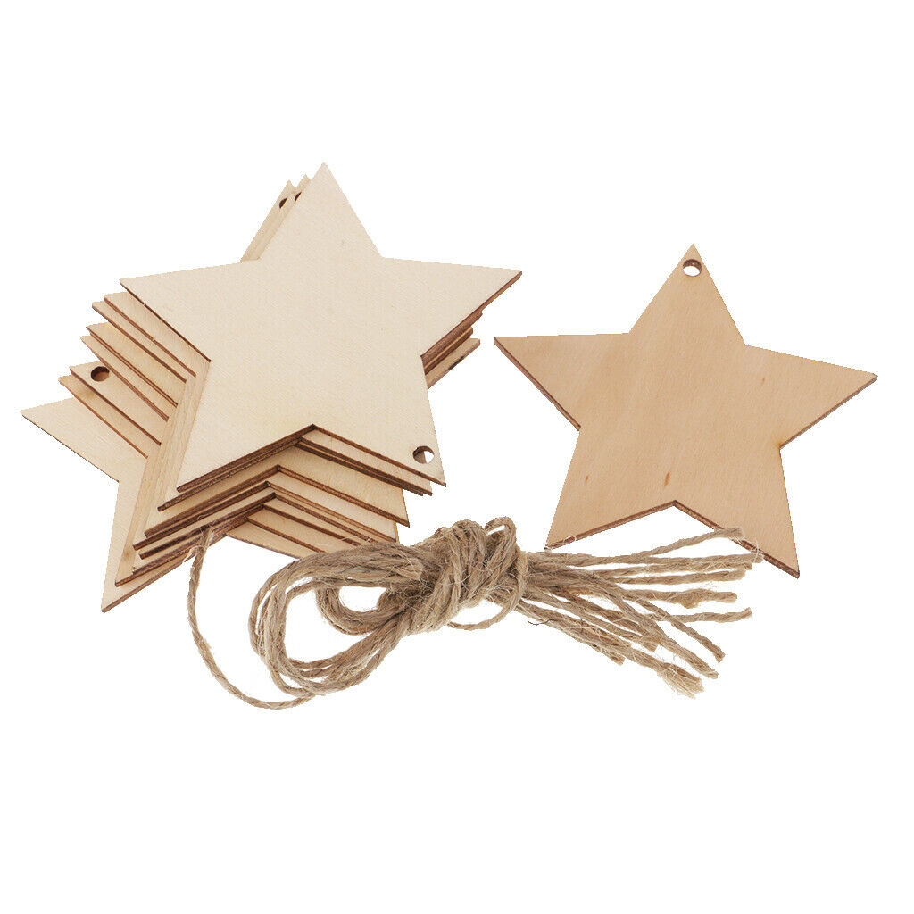 10PCS 80MM WOOD STAR CRAFT SHAPES MDF GIFT TAGS BLANK /