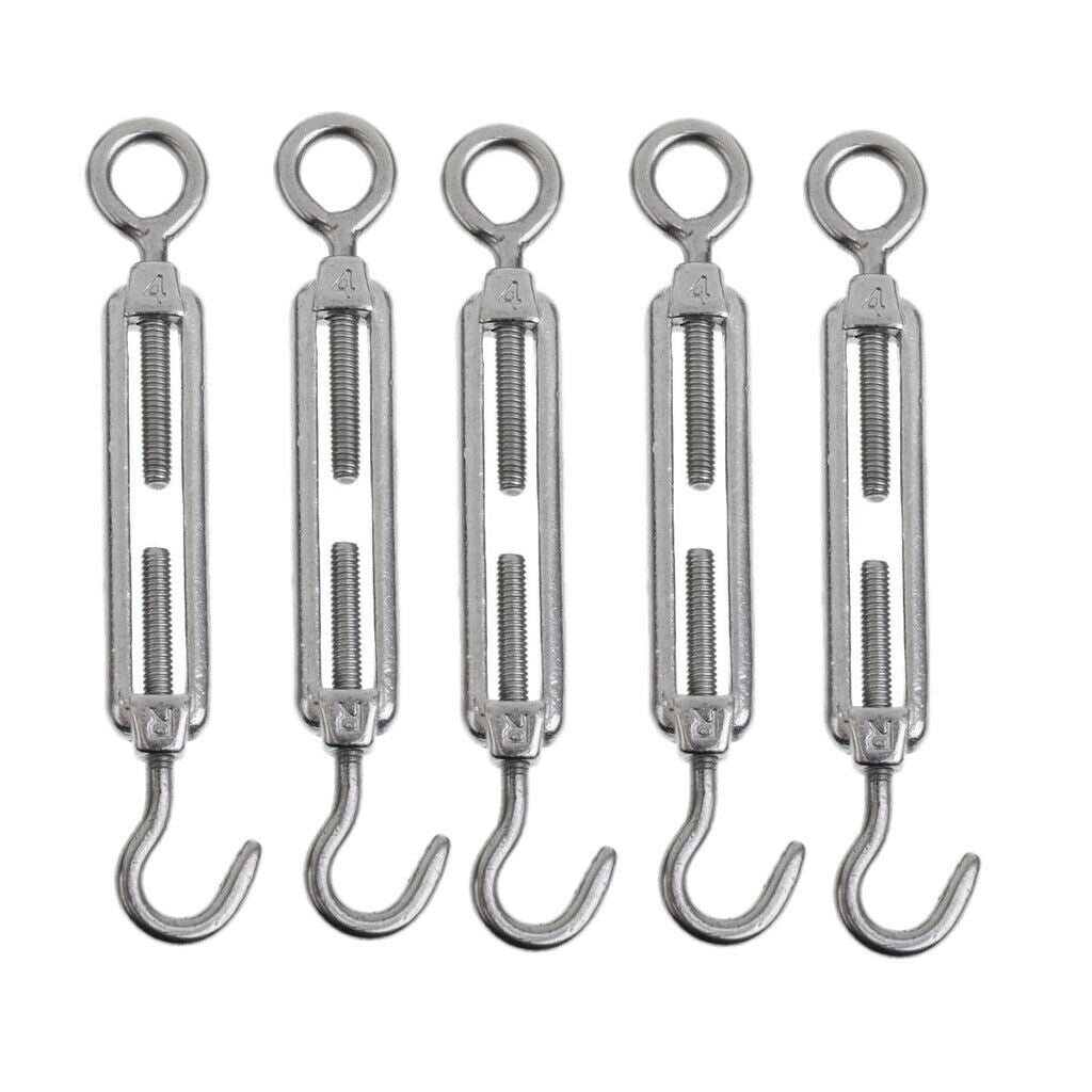 5pack Stainless Steel Hook Eye Turnbuckle Open Body Wire Rope Tension M4