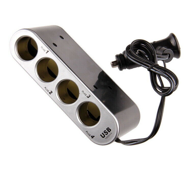 12/24V 4 Way Car Cigarette Lighter Socket Splitter 1 USB Charger Power Adapter