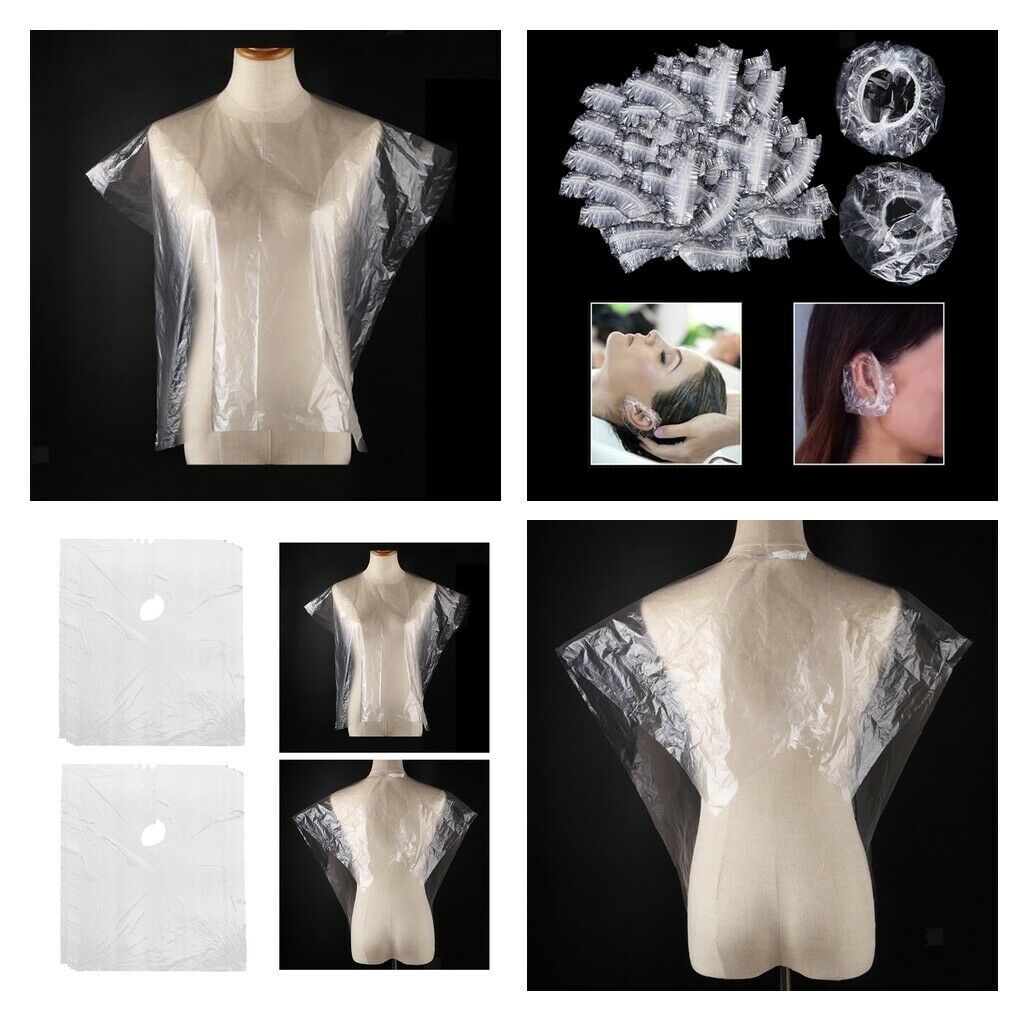50Pcs Waterproof Disposable Hair Cut Gowns Hair Cut Capes + 100x Ear Covers