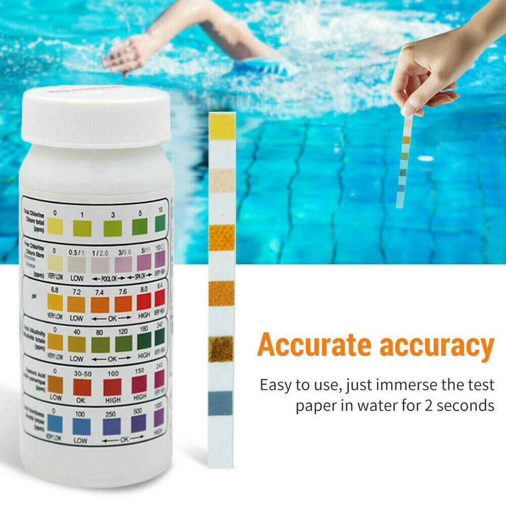 50Pcs 6 In1 Swimming Pool SPA Test Strip Chlorine pH Alkalinity Water Hardness T