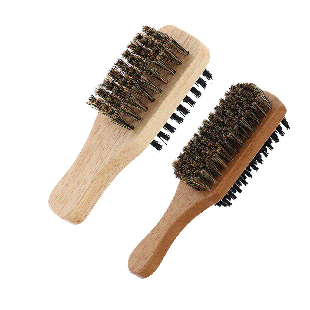 2Pcs Dual-side Men's Hair Bristle Beard Mustache Brush with Wood Handle