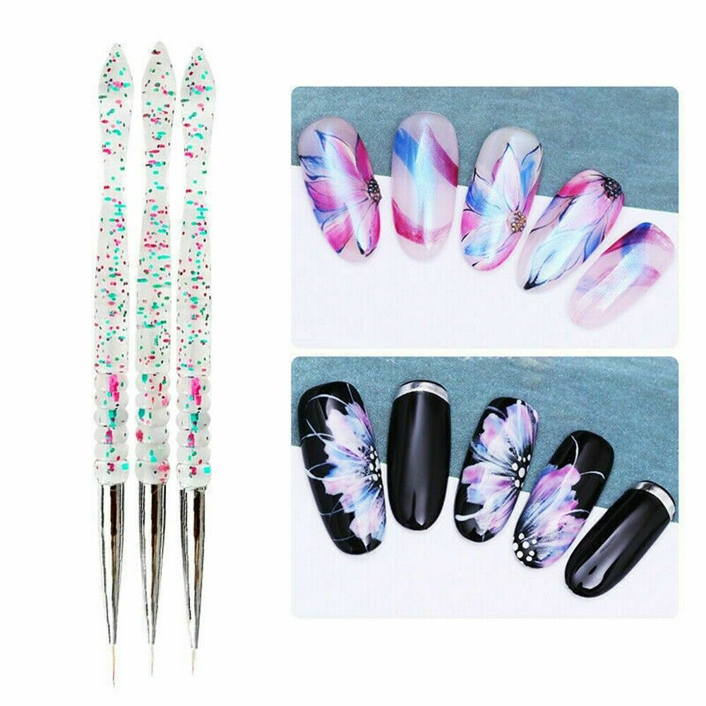 3Pcs Nail Art Pen Dotting Drawing Painting UV Gel Liner Polish Brush Nails Tool