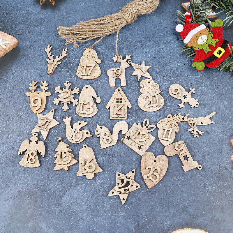 Christmas Decoration Pendant Wooden Craft Accessories Christmas Advent Calen DF