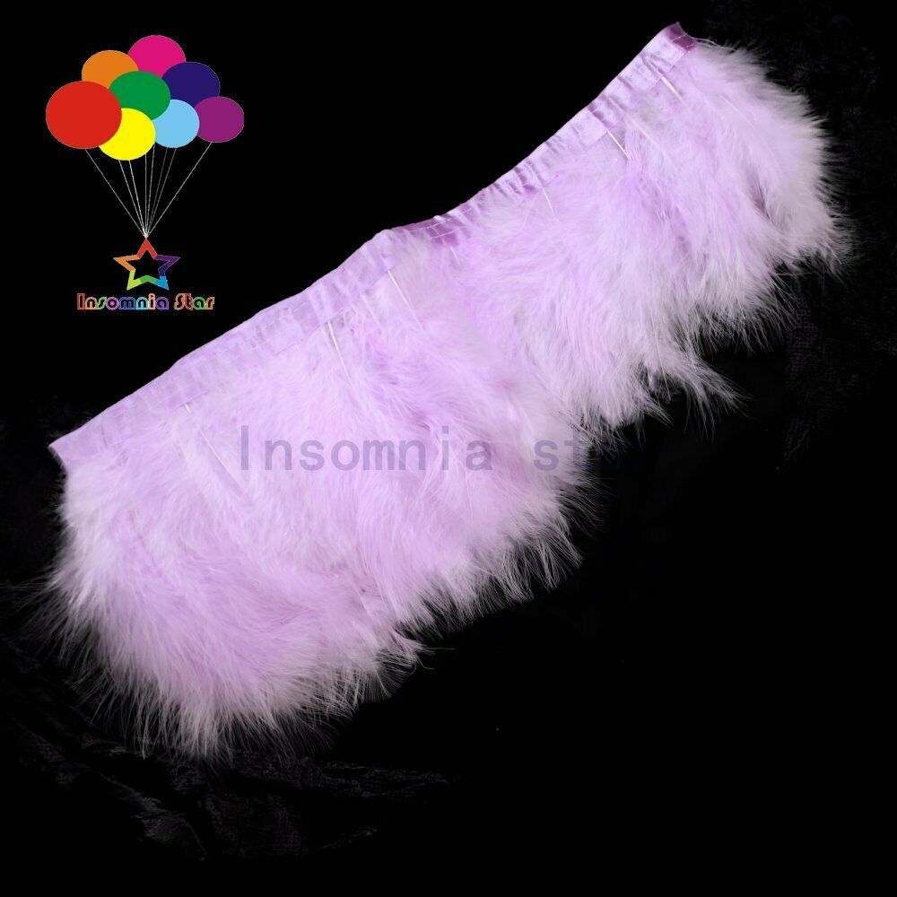 2meter light purple Fluffy Turkey feather Trim 6-7inches Dyed feathers on Ribbon