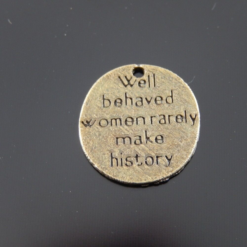 Retro Style Bronze Alloy Tags Round 14mm Woman Engraved Pendants Charms 40 pcs