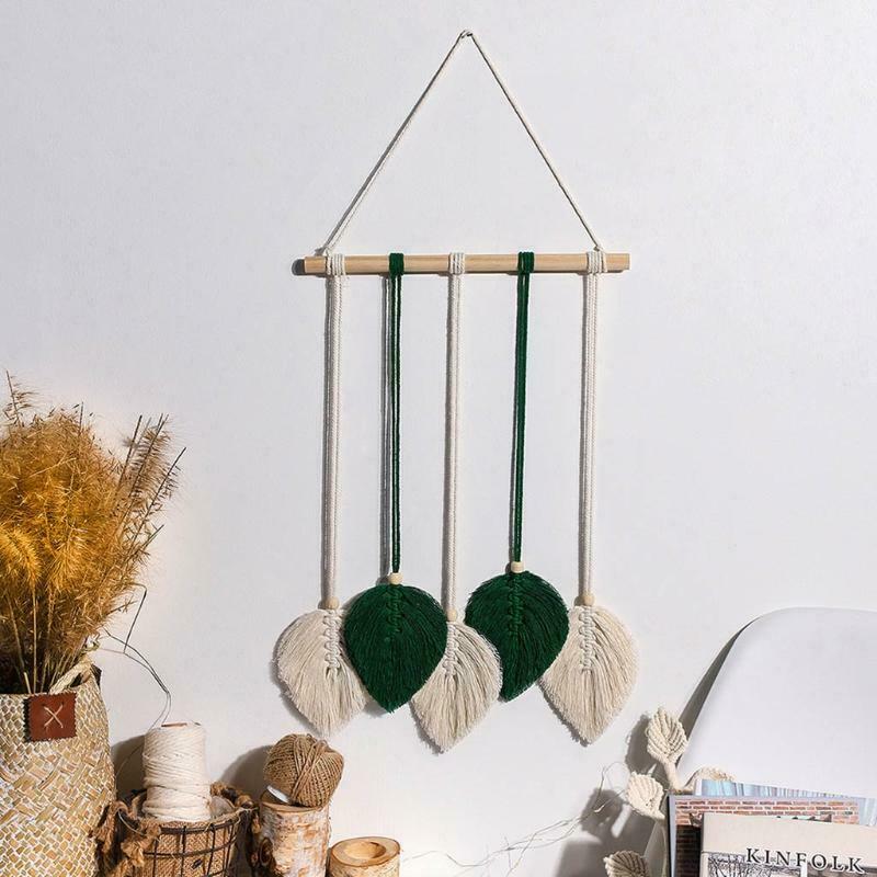 Handmade Boho Macrame Tapestry Cotton Thread Woven Leaf Tasse Wall Dream Catcher