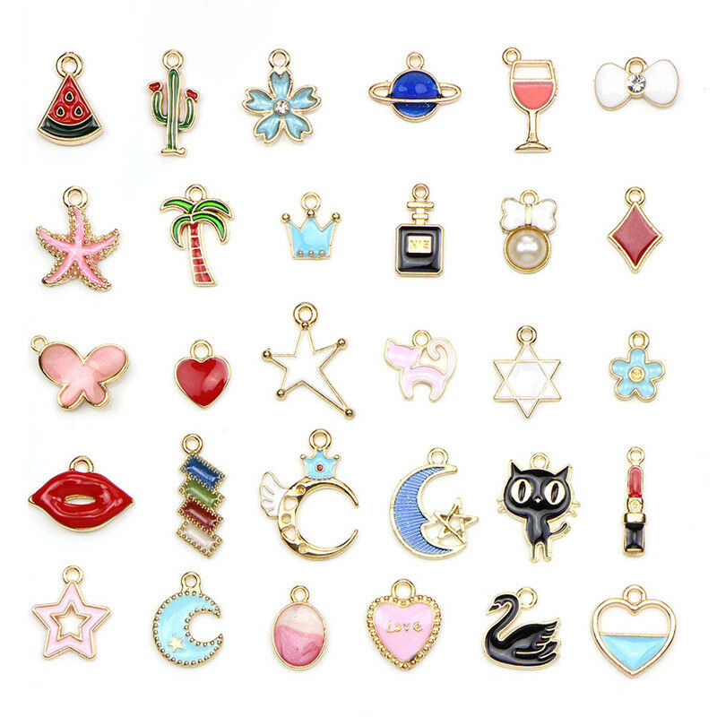 30PCS Bulk Lot Enamel Mix Enamel Pendants Charms Beads Jewelry Making DI.l8