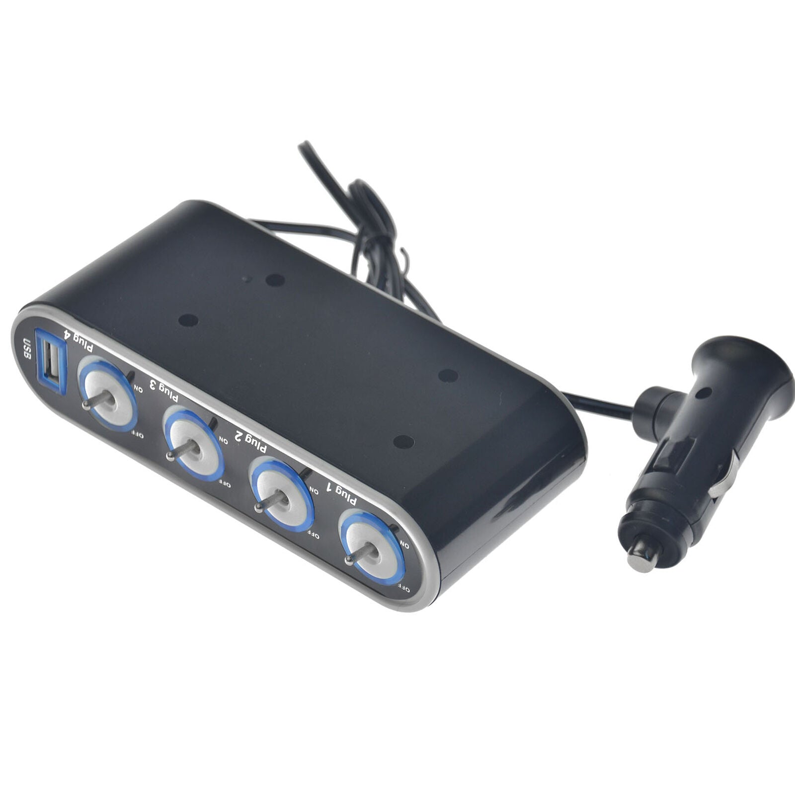 12V/24V 4-WAY MULTI SOCKET CAR  LIGHTER SPLITTER + USB PORT CHARGER