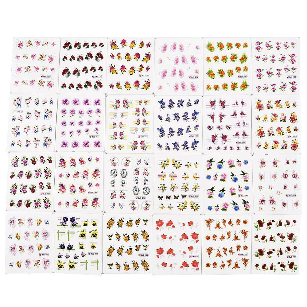 55x Nail Water Cherry Decals Flower Butterfly Nail Art Transfer Stickers Decors