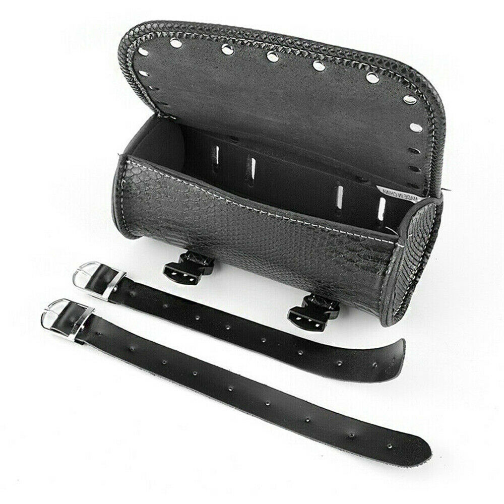 Motorcycle PU Leather Saddle Tool Bag Roll Barrel Look Scooter Moped Universal
