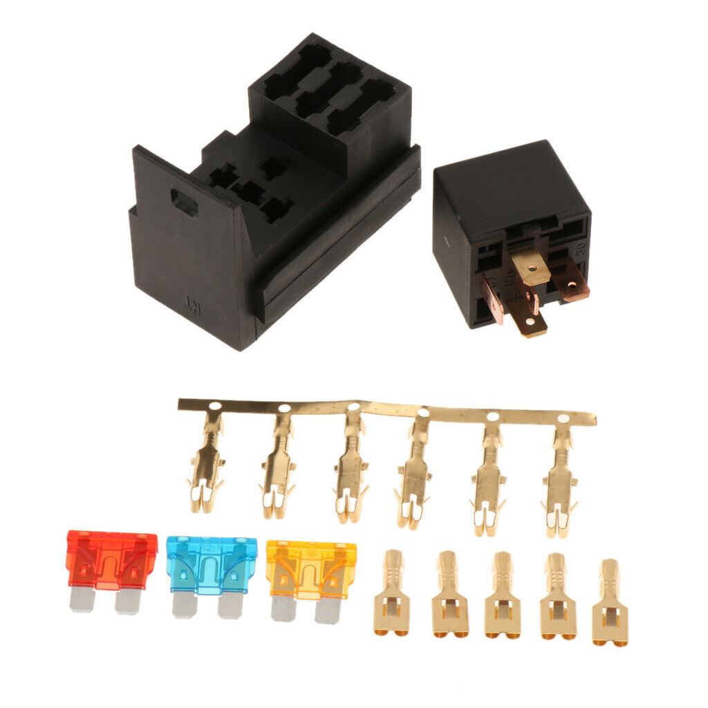 Automotive Marine RV Boat Fuse Relay Holder 4-Slot Relay Box 1 Relay 3 Fuses