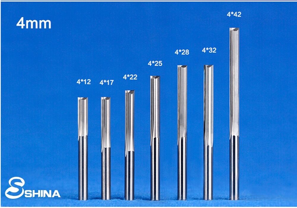 5x 4mm 1/6" Double Flute Straight Slot CNC Router Bits Tungsten Carbide 4*42mm