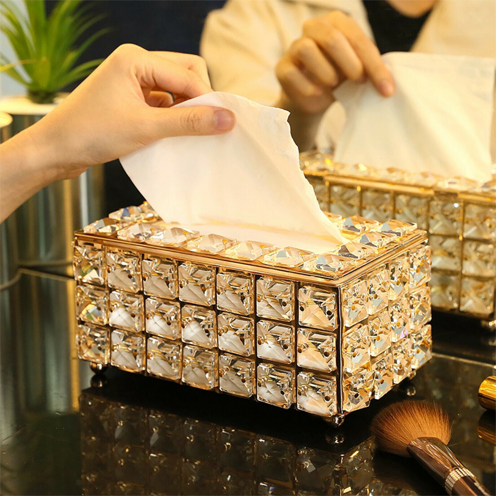 2X Luxury Crystal Tissue Box Covers Napkin Paper Holder Organizer Golden