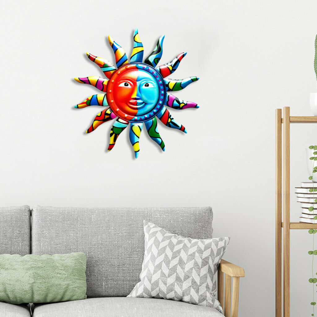 Metal Sun Wall Art Decor Home Living Room Sun Face Sculpture Statue Ornament